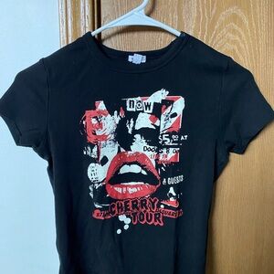Black Graphic Tee with Red and White Design